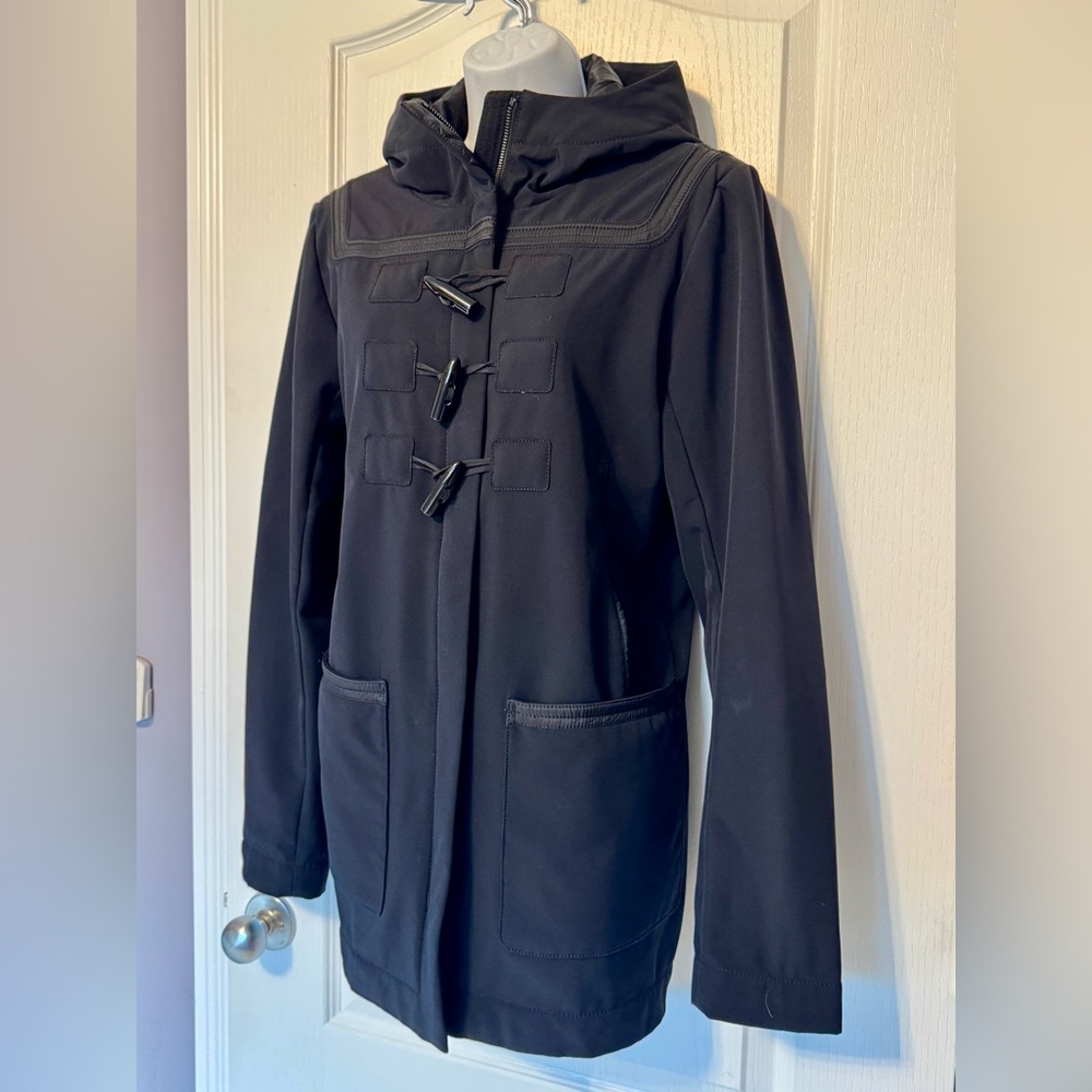 lululemon athletica Black Hooded Pea Coat with Toggle Closures